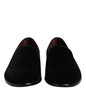 Dolce &amp; Gabbana Black Velvet Slip On Loafers Formal Shoes
