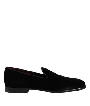 Dolce &amp; Gabbana Black Velvet Slip On Loafers Formal Shoes