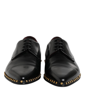 Dolce &amp; Gabbana Black Leather Studded Derby Men Dress Shoes
