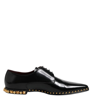 Dolce &amp; Gabbana Black Leather Studded Derby Men Dress Shoes