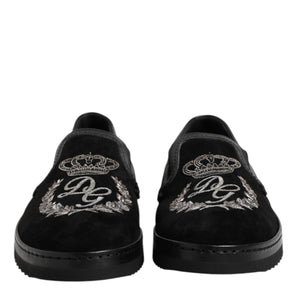 Dolce & Gabbana Black Embroidered Crown Loafers Shoes