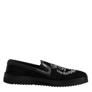 Dolce & Gabbana Black Embroidered Crown Loafers Shoes