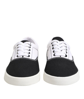 Dolce & Gabbana Black Cotton Canvas Lace Up Men Sneakers Shoes