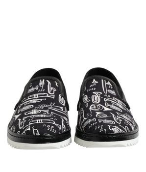 Dolce & Gabbana Black Slip On Printed Men Loafers Shoes