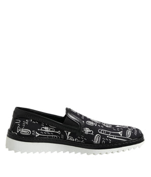 Dolce & Gabbana Black Slip On Printed Men Loafers Shoes