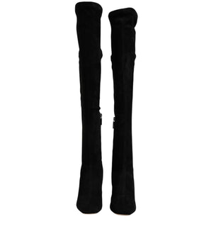 Dolce & Gabbana Black Suede Leather Knee High Boots Shoes