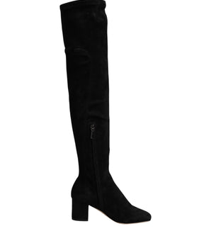 Dolce & Gabbana Black Suede Leather Knee High Boots Shoes