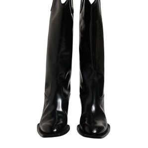 Dolce & Gabbana Black Calfskin Leather Logo High Boots Shoes