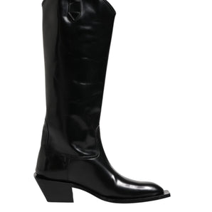 Dolce & Gabbana Black Calfskin Leather Logo High Boots Shoes