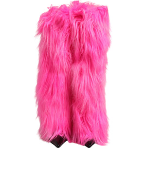 Dolce & Gabbana Pink Faux Fur Leather High Heels Boots Shoes