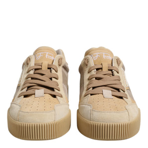 Dolce & Gabbana Beige Leather Low Top Lace Up Sneakers Shoes