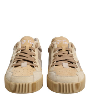 Dolce & Gabbana Beige Leather Low Top Lace Up Sneakers Shoes