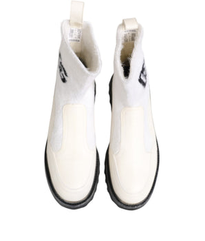 Dolce & Gabbana White Beige DG Logo Mid Calf Boots Shoes