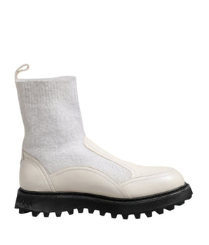 Dolce & Gabbana White Beige DG Logo Mid Calf Boots Shoes