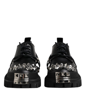 Dolce & Gabbana Black Leather Embellished Trekking Derby Shoes