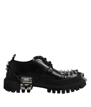 Dolce & Gabbana Black Leather Embellished Trekking Derby Shoes