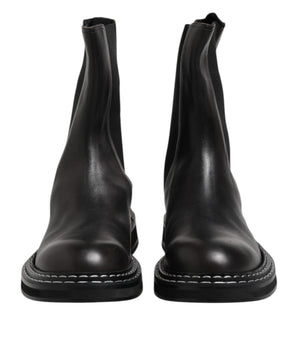 Dolce & Gabbana Black Leather Mid Calf Boots Flats Shoes