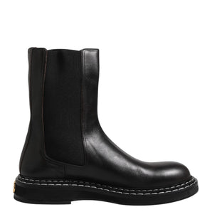 Dolce & Gabbana Black Leather Mid Calf Boots Flats Shoes