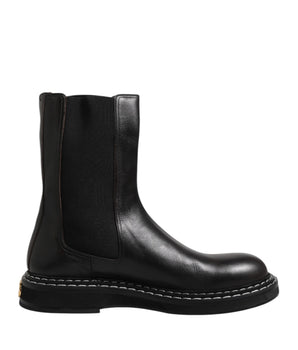 Dolce & Gabbana Black Leather Mid Calf Boots Flats Shoes