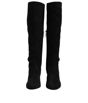 Dolce & Gabbana Black Suede Leather Knee High Boots Shoes