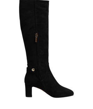 Dolce & Gabbana Black Suede Leather Knee High Boots Shoes