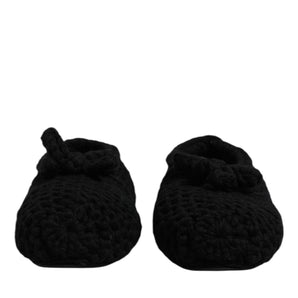 Dolce & Gabbana Black Wool Slip On Flats Ballerina Shoes