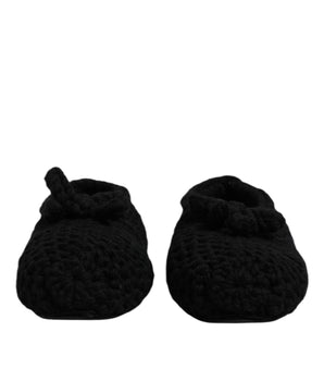 Dolce & Gabbana Black Wool Slip On Flats Ballerina Shoes