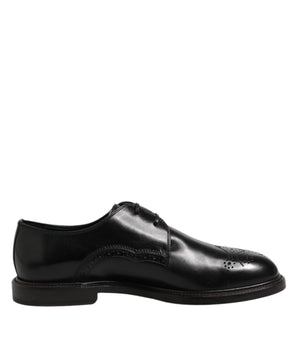 Dolce & Gabbana Black Leather Derby Wingtip Formal Shoes