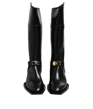 Dolce & Gabbana Black Leather High Boots Flats Shoes