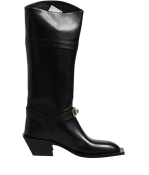 Dolce & Gabbana Black Leather High Boots Flats Shoes