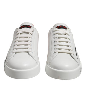 Dolce & Gabbana White Red Logo Low Top Leather Sneakers Shoes