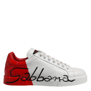Dolce & Gabbana White Red Logo Low Top Leather Sneakers Shoes