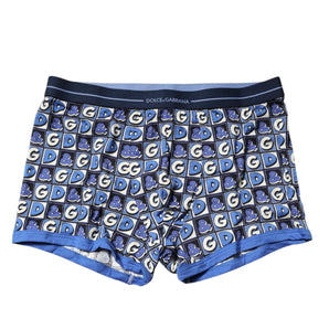Dolce & Gabbana Blue Cotton Logo Print Regular Boxer Underwear