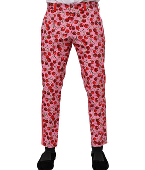Dolce & Gabbana Pink Cherry Print Cotton Dress Pants