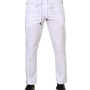 Dolce & Gabbana White Cotton Stretch Logo Men Jogger Pants