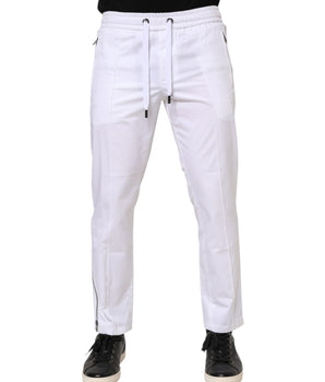 Dolce &amp; Gabbana White Cotton Stretch Logo Men Jogger Pants
