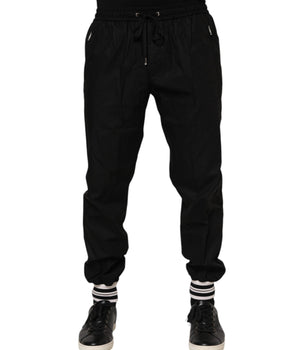 Dolce &amp; Gabbana Black Cotton Logo Tape Men Jogger Pants