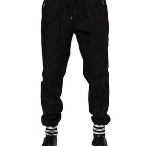 Dolce & Gabbana Black Cotton Logo Tape Men Jogger Pants