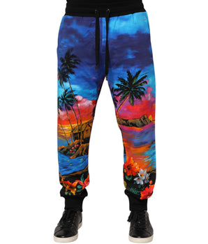Dolce &amp; Gabbana Blue Hawaiian Print Jogger Sweatpants