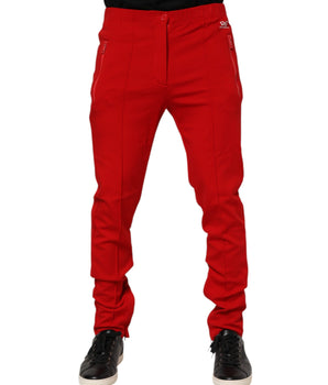 Dolce &amp; Gabbana Red Viscose Logo Jogger Men's Sweatpants