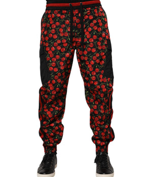 Dolce & Gabbana Black Red Cherry Print Men Sweatpants Pants