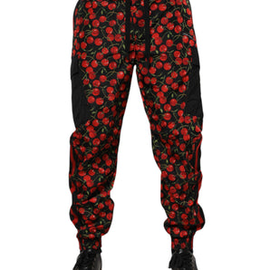 Dolce & Gabbana Black Red Cherry Print Men Sweatpants Pants
