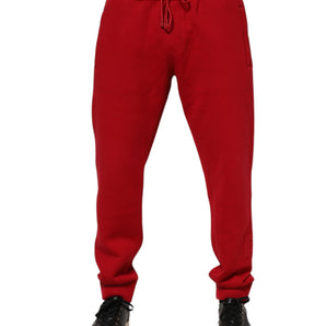 Dolce & Gabbana Red Cotton Logo Jogger Men Sweatpants Pants