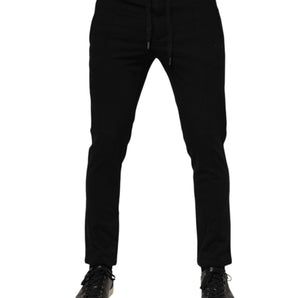 Dolce & Gabbana Black Viscose Drawstring Men Jogger Pants