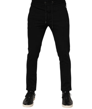 Dolce & Gabbana Black Viscose Drawstring Men Jogger Pants