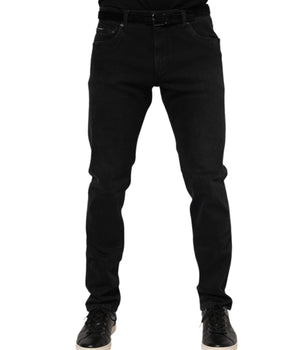 Dolce & Gabbana Black Cotton Logo Plaque Denim Jeans