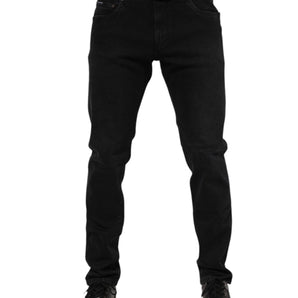 Dolce & Gabbana Black Cotton Logo Plaque Denim Jeans