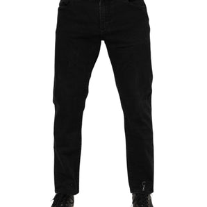 Dolce & Gabbana Black Cotton Logo Plaque Slim Fit Denim Jeans