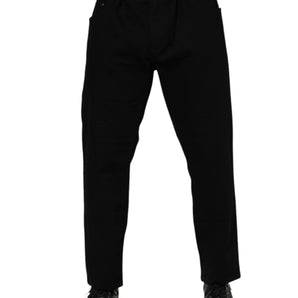 Dolce & Gabbana Black Cotton Logo Plaque Denim Jeans