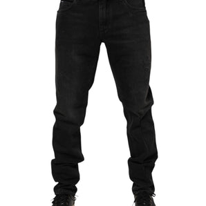 Dolce & Gabbana Black Cotton Logo Plaque Skinny Denim Jeans